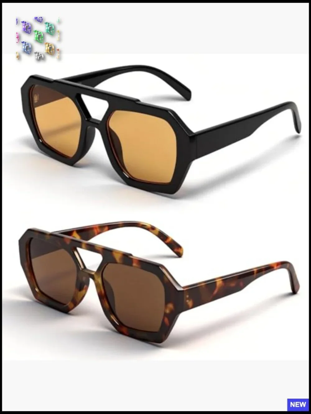 2 Pack Retro Oversized Square Sunglasses UV400 Double Bridge Unisex